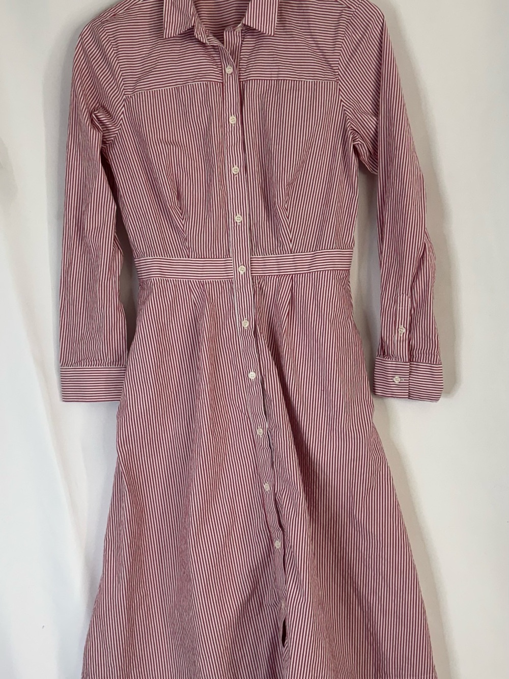 J. Crew Red and White Striped Long Sleeve Shirt Dress